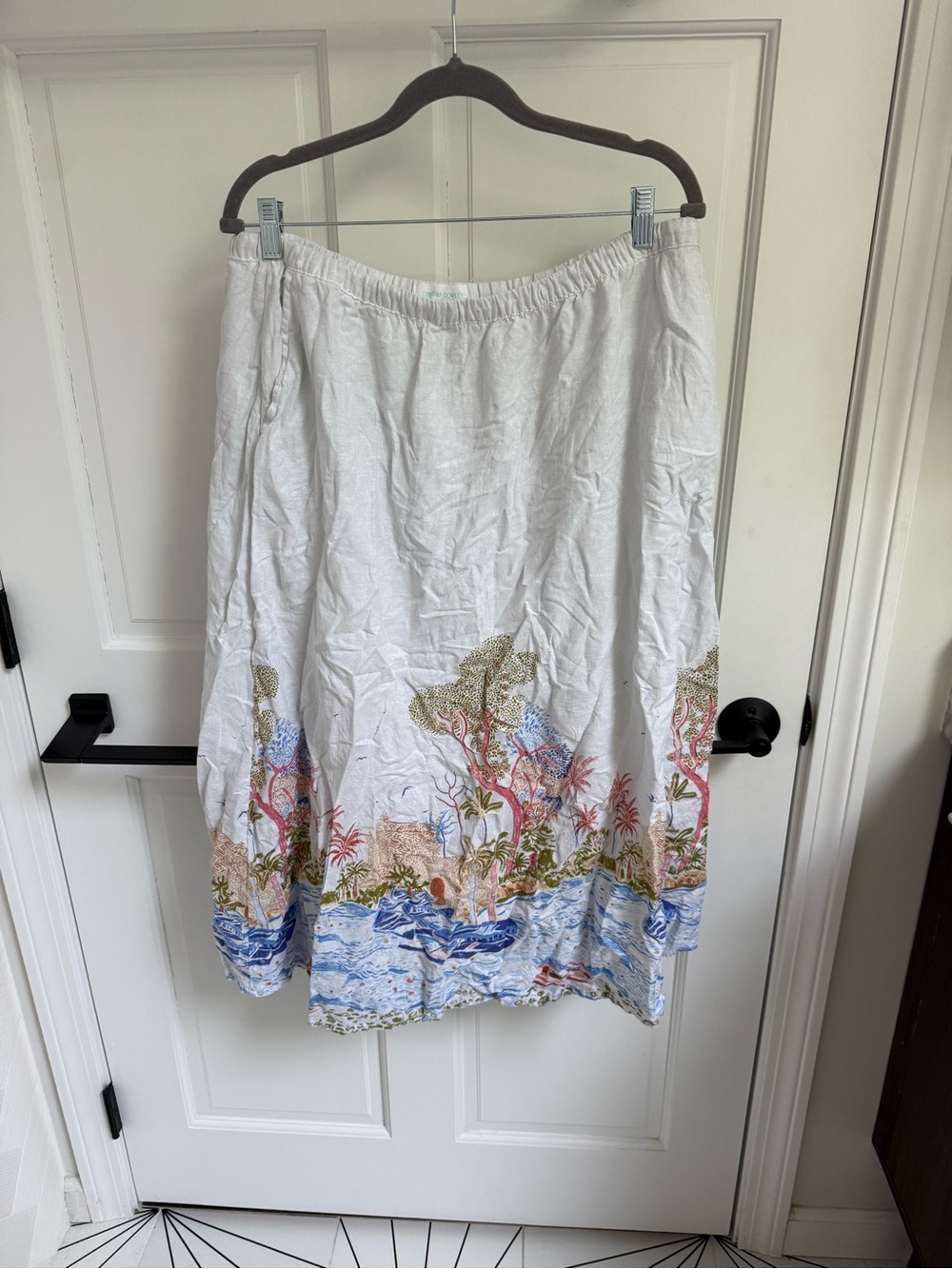 Cynthia Rowley White Maxi Skirt with Blue, Green and Pink Border Print